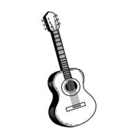 Musical instrument - guitar. illustration. All objects are hand-drawn in black in . Suitable for printing on invitations, posters, cards and posters vector