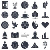 meditation icons set, Included icons as Lotus Pose, Candle, Labyrinth, Hourglass and more symbols collection, logo isolated illustration vector