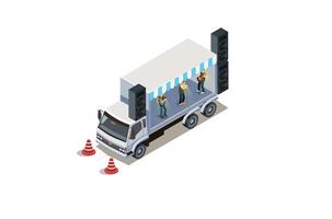 Modern Isometric illustration of a music stage on a truck, white background suitable for picture book assets, games and related assets vector