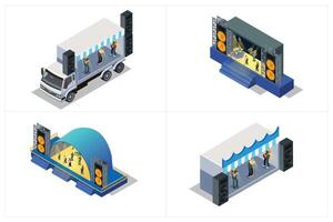 illustration set of isometric music stages, white background suitable for picture book assets, games and related assets vector