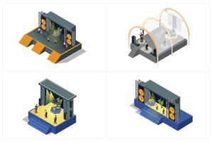 illustration set of isometric music stages, white background suitable for picture book assets, games and related assets vector