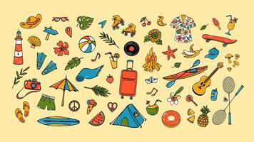 Big set of summer themed doodle objects vector