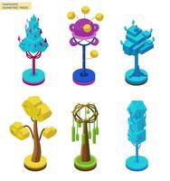 Set Of Isometric Creative Fantastic Trees. Isolated On White. vector