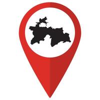 Tajikistan map. Map of Tajikistan on map pin icon red color isolated vector