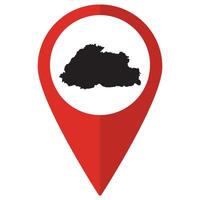 Bhutan map. Map of Bhutan on map pin icon red color isolated vector