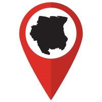 Suriname map. Map of Suriname on map pin icon red color isolated vector