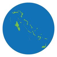 Bahamas map. Map of Bahamas in green color and blue globe shape vector