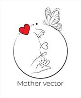 Handdrawn line art style mom and baby illustration art. vector