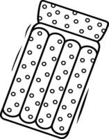 An inflatable mattress for swimming on the water. An accessory for relaxing in the pool or at sea. An air mattress with a picture of a pea. Freehand drawing, black line, , on transparent. illustration vector