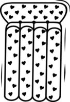 An inflatable mattress for swimming on the water. An accessory for relaxing in the pool or at sea. An inflatable mattress with a picture of hearts. Freehand drawing, black line, , on transparent. illustration vector
