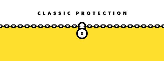Padlock hanging from a chain on a yellow background vector