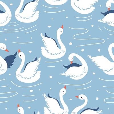 Cute Swan Seamless Pattern