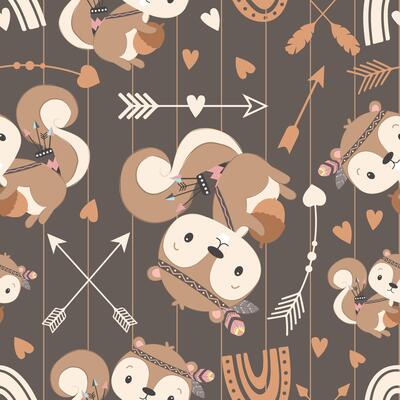 Cute boho animals seamless pattern