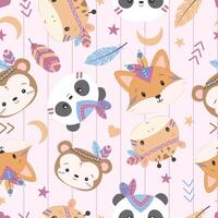 Cute boho animals seamless pattern vector