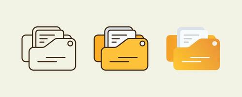 Minimalist file, documents, and folder illustration with outline, field and gradient variations vector