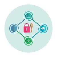 Cybersecurity and Secure Networking Flat Illustration with Lock, Key, and Connected Devices vector