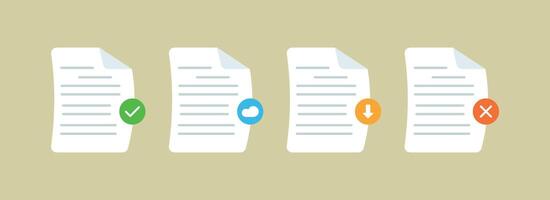 Document page setup illustration with check, cross, cloud, and download icon vector