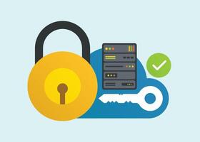Cloud Data Storage, Encryption, Secure Server Management and Safety Minimalist Illustration vector