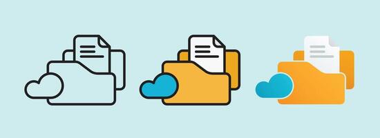 Cloud file and folder backup illustration design with outline, field and gradient variations vector