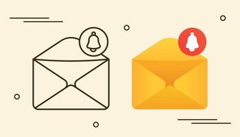 Message envelope with notification bell outline and field illustration design vector