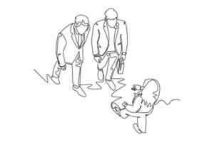 Single continuous line drawing top view of group urban commuters walking pass over and over again on city street go to office. Urban commuter workers. One line draw graphic design illustration vector