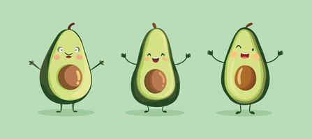 Set of illustration of a Cheerful avocado on a light green background vector