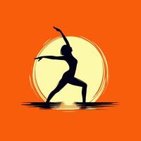 Silhouette of a gymnast on an orange background. illustration vector
