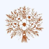 Bouquet with poppies and branches. illustration vector