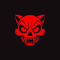 Angry red devil head logo template on a black background vector