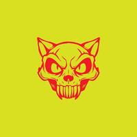 Angry red devil head logo template on a yellow background vector
