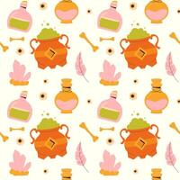 childrens cute background. Witchcraft and magic seamless pattern on a light background vector