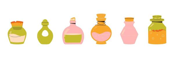 childrens magic elements. Set of potion jars vector