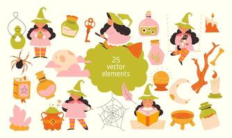 childrens magic elements. Set of elements for witchcraft and magic. halloween set vector