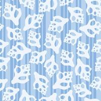 Hand drawn sea shell pattern on blue stripe background vector