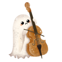 Watercolor Hand drawn illustration cute ghost playing a cello isolated spooky halloween cartoon character element png