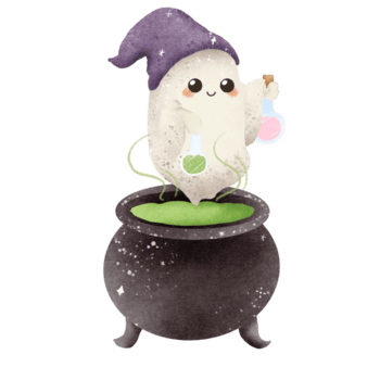 vattenfärg hand dragen illustration söt spöke häxa blandning potions in i de kittel isolerat läskigt halloween tecknad serie karaktär element png