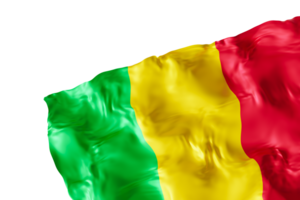 Realistic flag of Mali with folds, on transparent background. Footer, corner design element. Cut out. Perfect for patriotic themes or national event promotions. 3D render. png