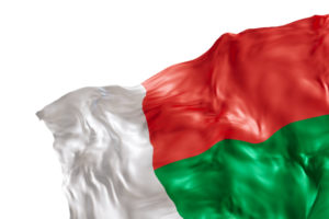 Realistic flag of Madagascar with folds, on transparent background. Footer, corner design element. Cut out. Perfect for patriotic themes or national event promotions. 3D render. png