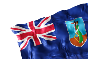 Realistic flag of Montserrat with folds, on transparent background. Footer, corner design element. Cut out. Perfect for patriotic themes or national event promotions. 3D render. png