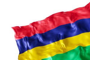 Realistic flag of Mauritius with folds, on transparent background. Footer, corner design element. Cut out. Perfect for patriotic themes or national event promotions. 3D render. png