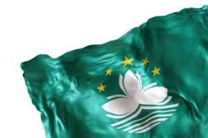 Realistic flag of Macau with folds, on transparent background. Footer, corner design element. Cut out. Perfect for patriotic themes or national event promotions. 3D render. png