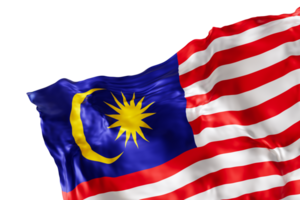 Realistic flag of Malaysia with folds, on transparent background. Footer, corner design element. Cut out. Perfect for patriotic themes or national event promotions. 3D render. png