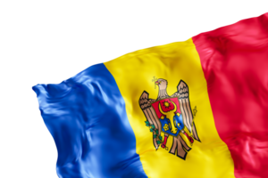 Realistic flag of Moldova with folds, on transparent background. Footer, corner design element. Cut out. Perfect for patriotic themes or national event promotions. 3D render. png