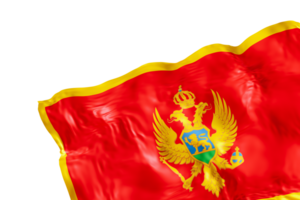 Realistic flag of Montenegro with folds, on transparent background. Footer, corner design element. Cut out. Perfect for patriotic themes or national event promotions. 3D render. png