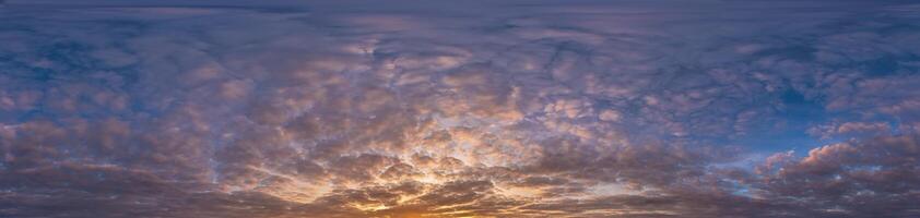 panorama of dark blue sunset sky with Stratocumulus clouds without ground, for easy use in game development, 3D graphics and composites in aerial drone 360 degree spherical panoramas as a sky dome photo