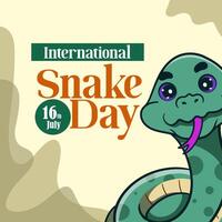 banner for World Snake Day at 16th of July with cartoon rattlesnake, typography. Holiday concept for website, poster, background, card to raise awareness about importance of snakes. vector