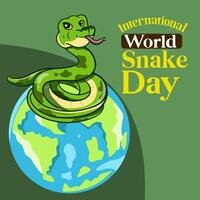 banner for World Snake Day at 16th of July with cartoon rattlesnake, typography. Holiday concept for website, poster, background, card to raise awareness about importance of snakes. vector