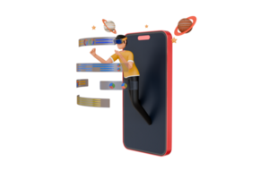 Man Using Metaverse Technology 3D Illustration. man doing analysis using VR 3D Illustration png