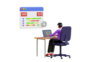 Programmer Working on Project 3D Illustration. Developer Working on Project 3D Illustration png