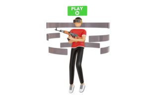 man playing shooting game in virtual reality 3d illustration. Man Playing VR Action Shooting Game 3D Illustration png